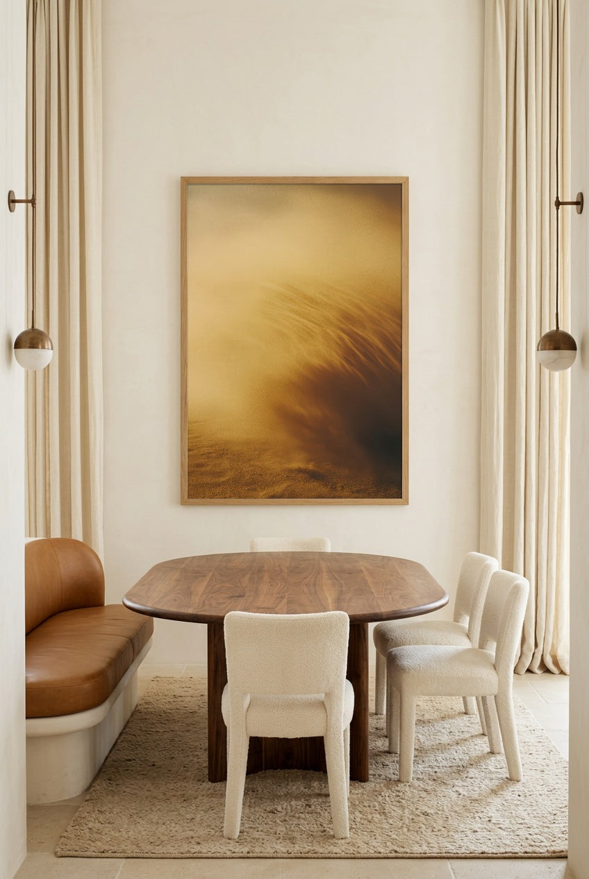 Le Souffle du Désert — poster in an oak frame in a dining room
