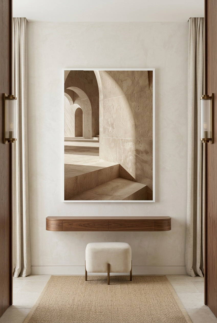 Le Passage Voûté — poster com moldura branca numa entrada