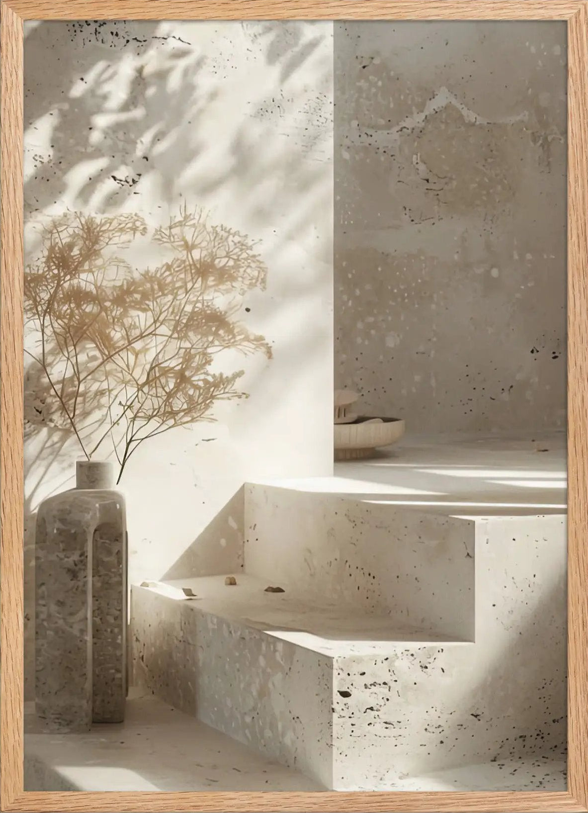 Poster en Papier Mat Encadré, affiche murale minimaliste avec cadre bois, décoration murale salon ou chambre, style méditerranéen