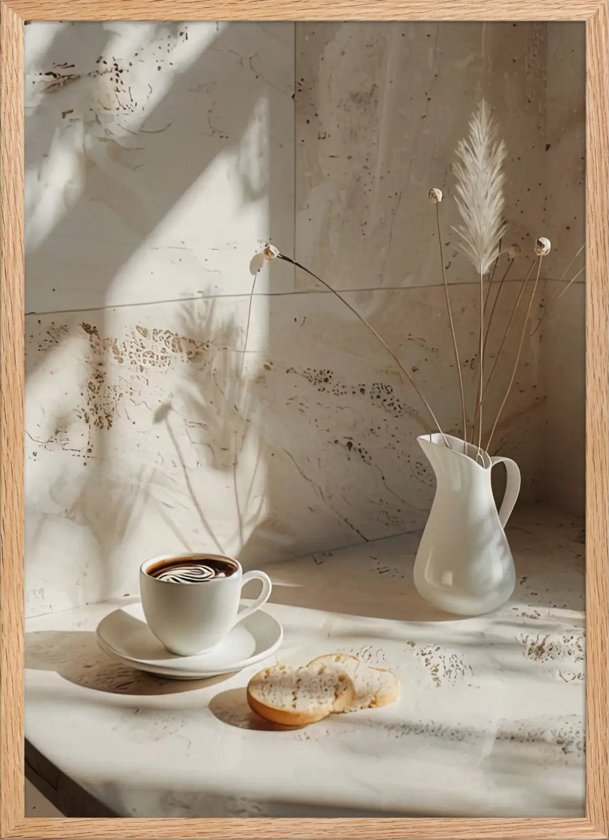 Poster en Papier Mat Encadré, affiche murale minimaliste avec cadre bois, décoration murale salon ou chambre, style méditerranéen