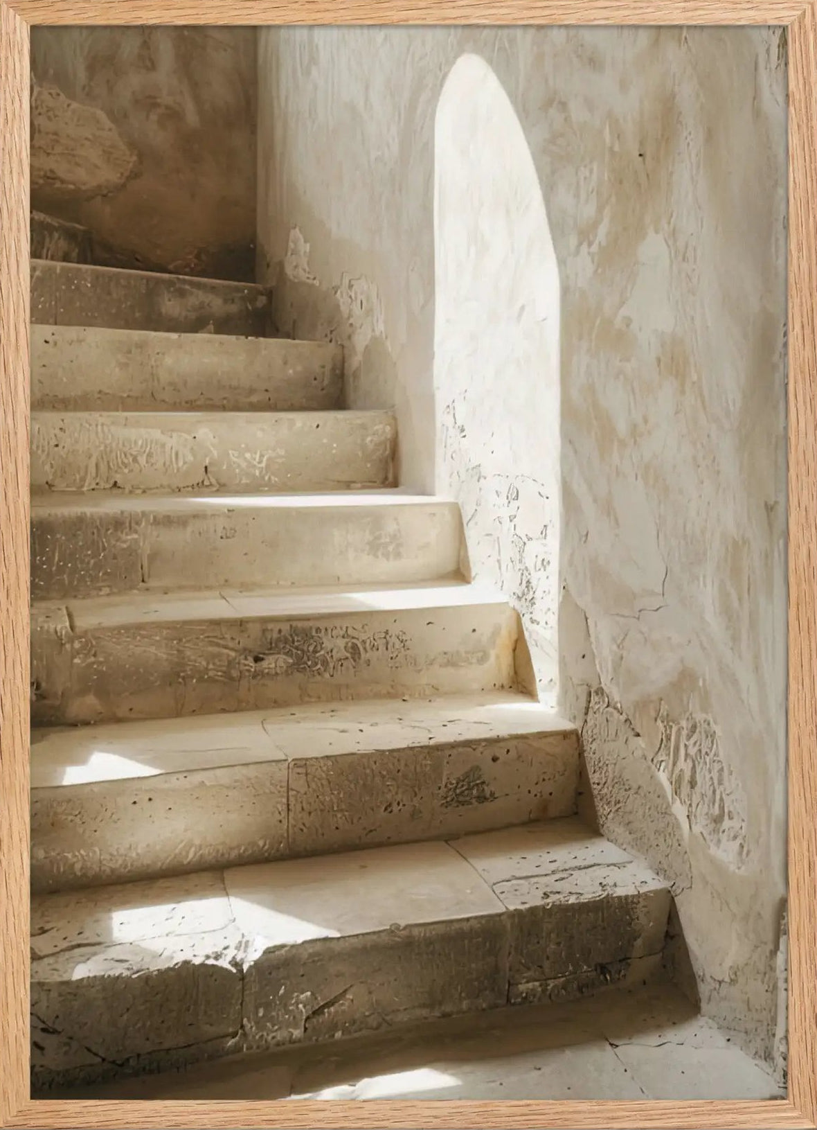 Poster en Papier Mat Encadré, affiche murale minimaliste avec cadre bois, décoration murale salon ou chambre, style méditerranéen