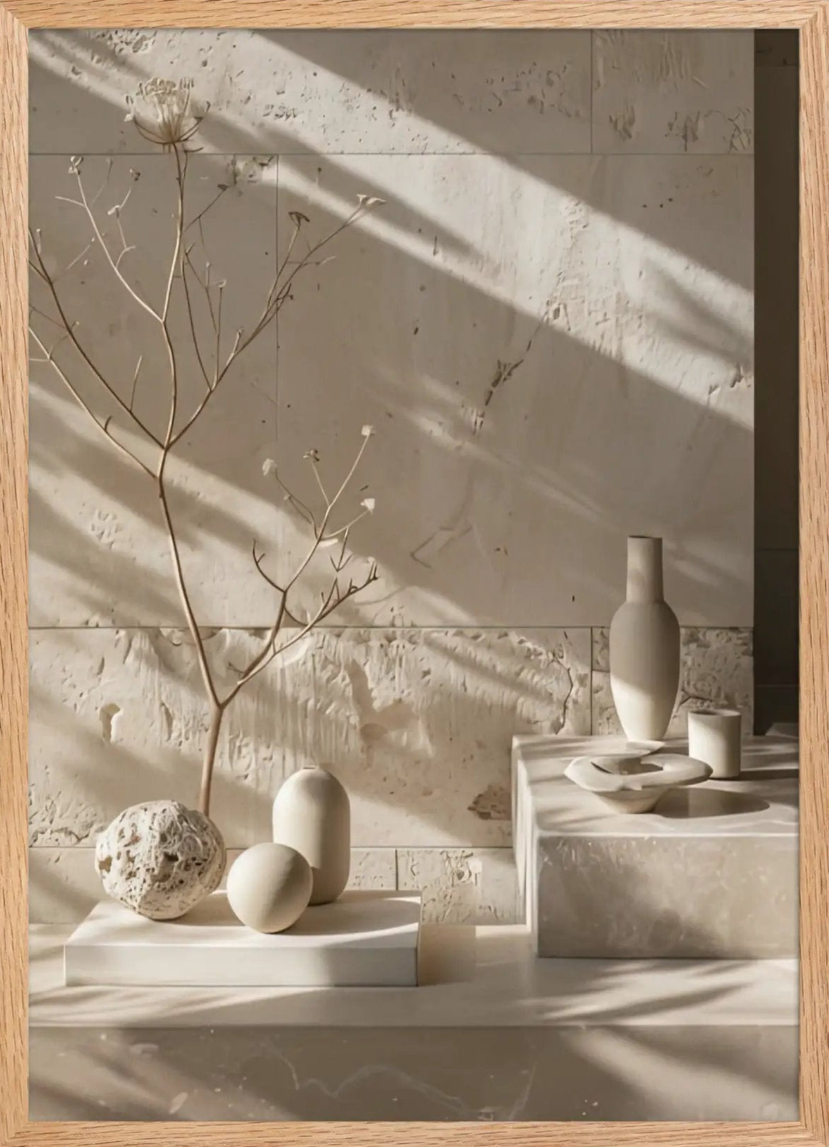 Poster en Papier Mat Encadré, affiche murale minimaliste avec cadre bois, décoration murale salon ou chambre, style méditerranéen