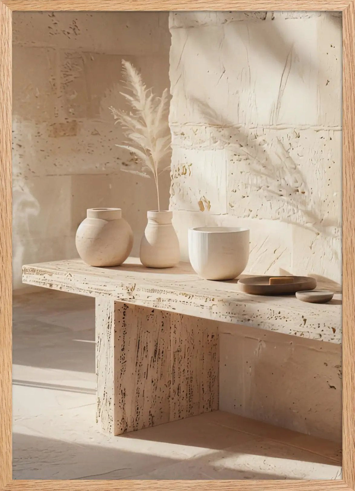 Poster en Papier Mat Encadré, affiche murale minimaliste avec cadre bois, décoration murale salon ou chambre, style méditerranéen