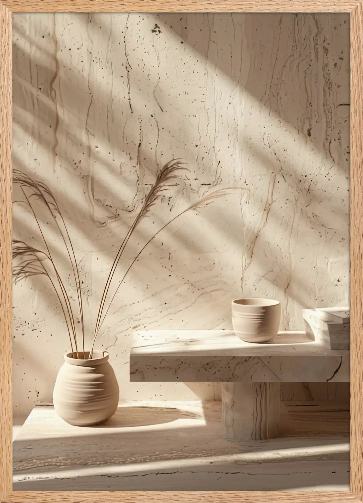 Poster en Papier Mat Encadré, affiche murale minimaliste avec cadre bois, décoration murale salon ou chambre, style méditerranéen