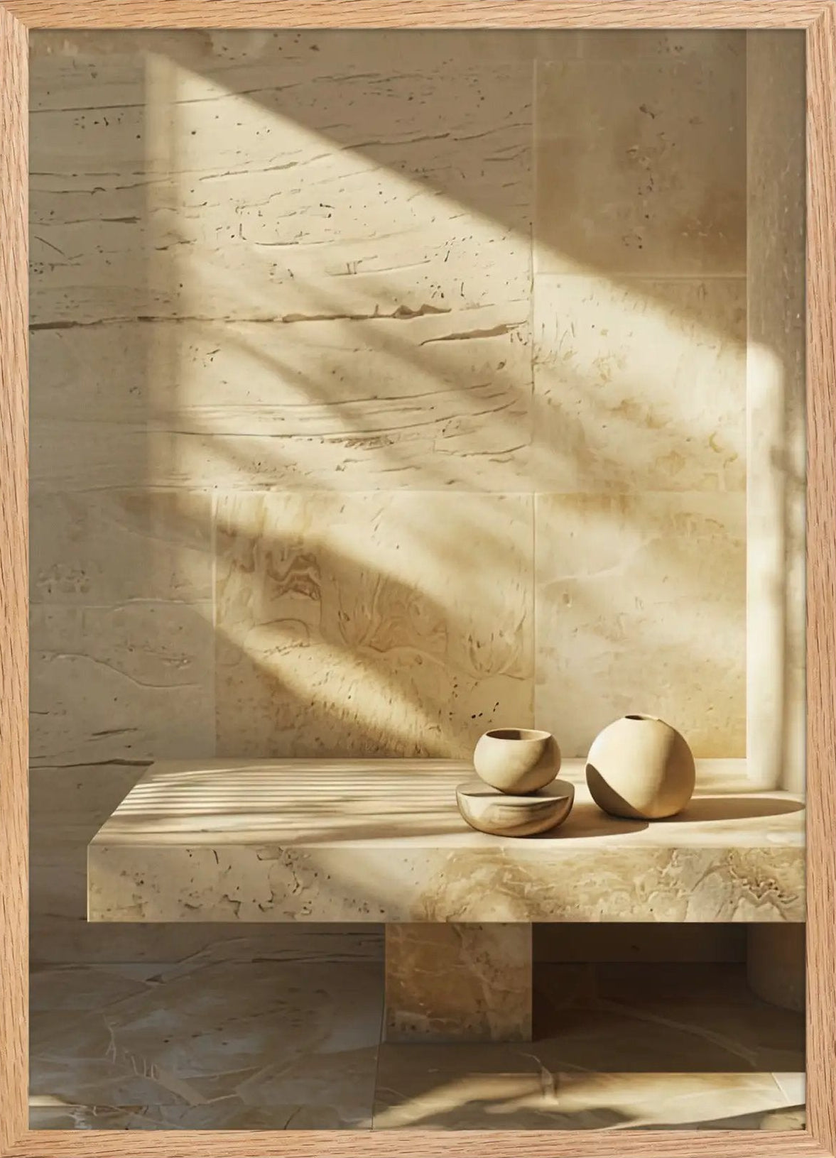 Poster en Papier Mat Encadré, affiche murale minimaliste avec cadre bois, décoration murale salon ou chambre, style méditerranéen