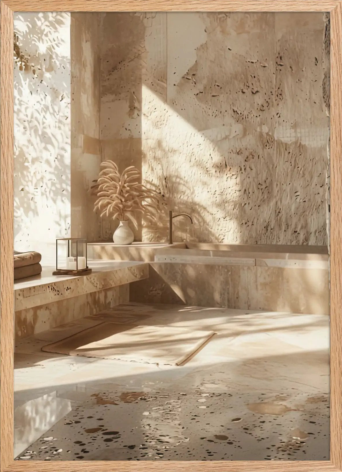 Poster en Papier Mat Encadré, affiche murale minimaliste avec cadre bois, décoration murale salon ou chambre, style méditerranéen