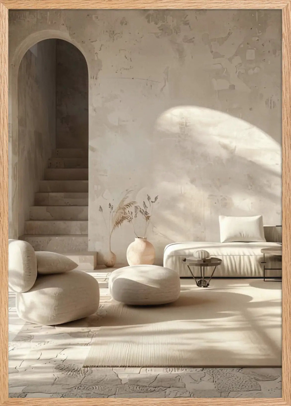 Poster en Papier Mat Encadré, affiche murale minimaliste avec cadre bois, décoration murale salon ou chambre, style méditerranéen