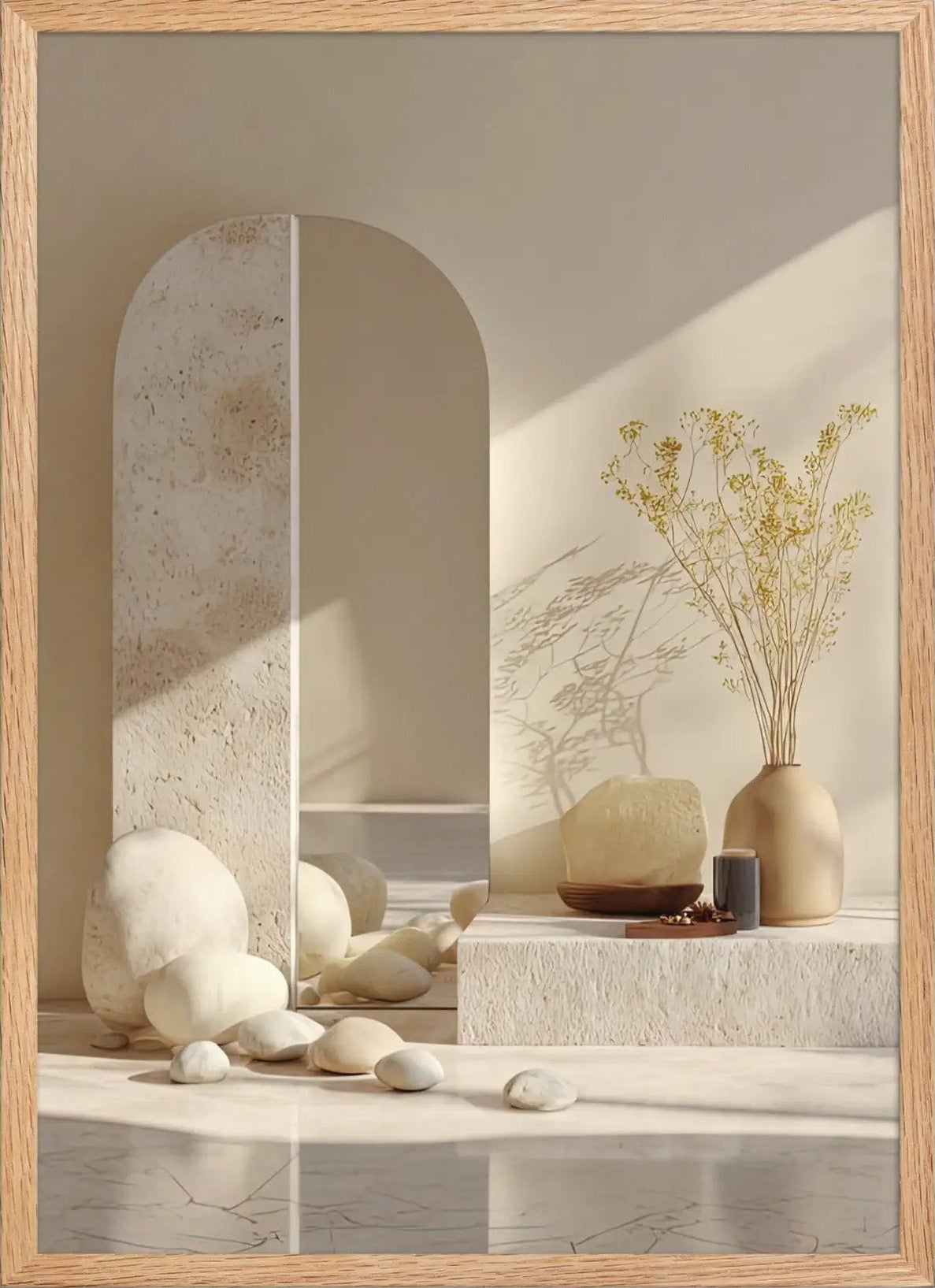 Poster en Papier Mat Encadré, affiche murale minimaliste avec cadre bois, décoration murale salon ou chambre, style méditerranéen