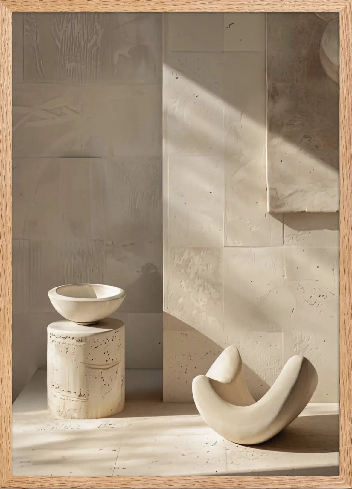 Poster en Papier Mat Encadré, affiche murale minimaliste avec cadre bois, décoration murale salon ou chambre, style méditerranéen