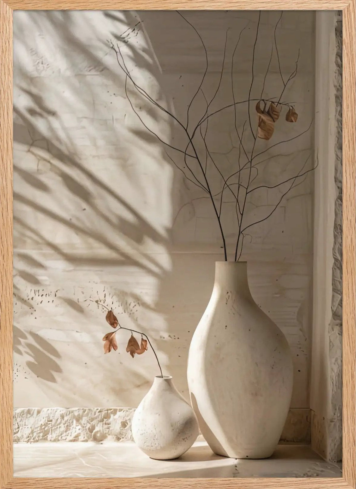 Poster en Papier Mat Encadré, affiche murale minimaliste avec cadre bois, décoration murale salon ou chambre, style méditerranéen