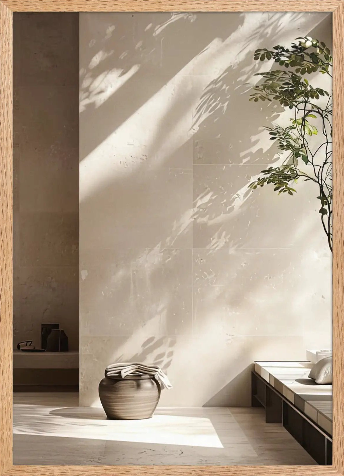 Poster en Papier Mat Encadré, affiche murale minimaliste avec cadre bois, décoration murale salon ou chambre, style méditerranéen