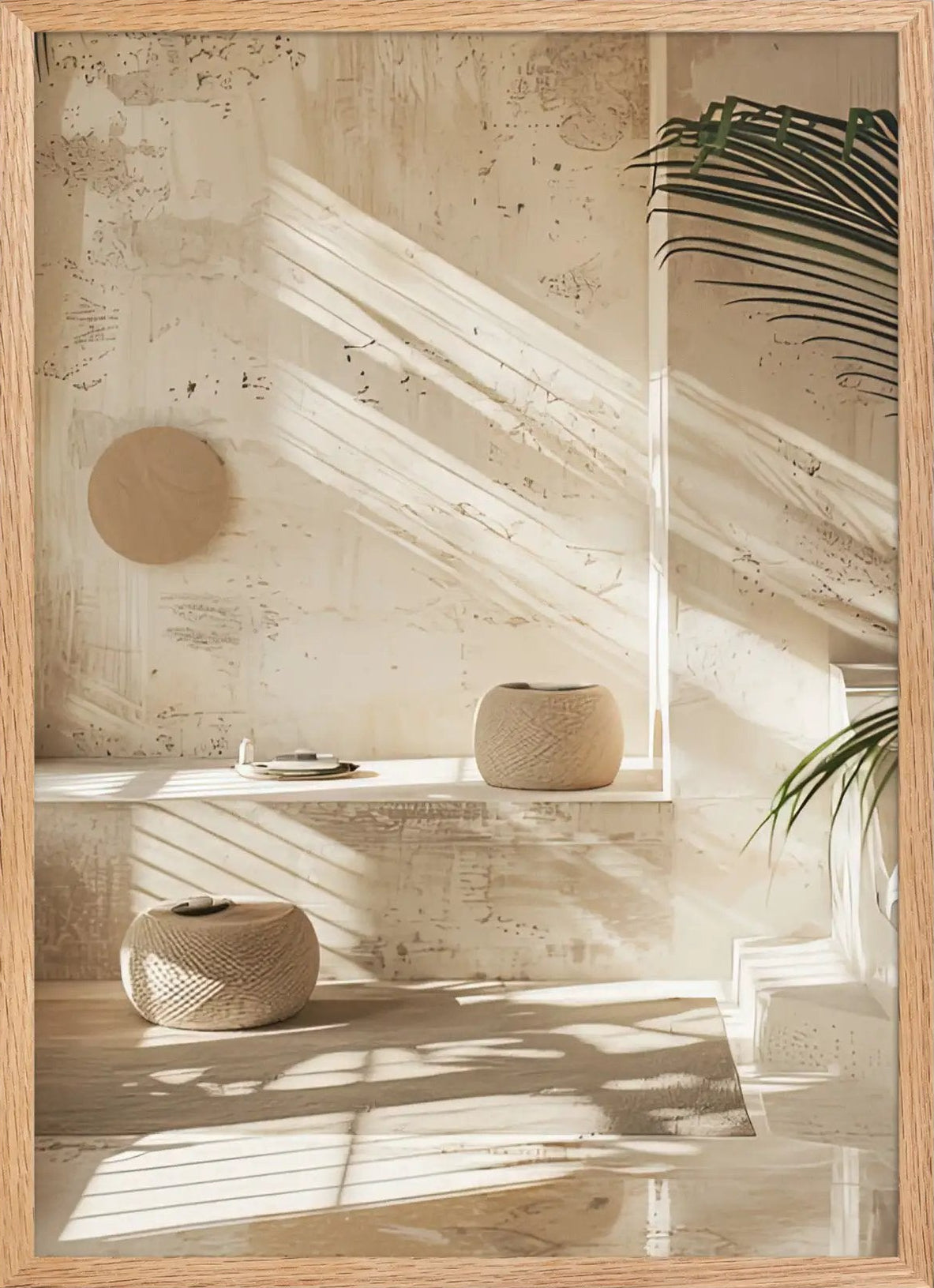 Poster en Papier Mat Encadré, affiche murale minimaliste avec cadre bois, décoration murale salon ou chambre, style méditerranéen