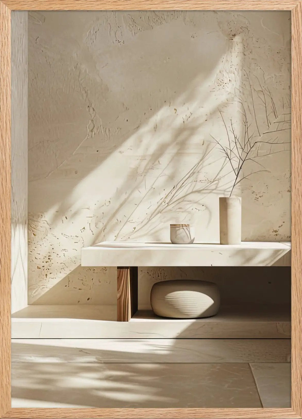 Poster en Papier Mat Encadré, affiche murale minimaliste avec cadre bois, décoration murale salon ou chambre, style méditerranéen