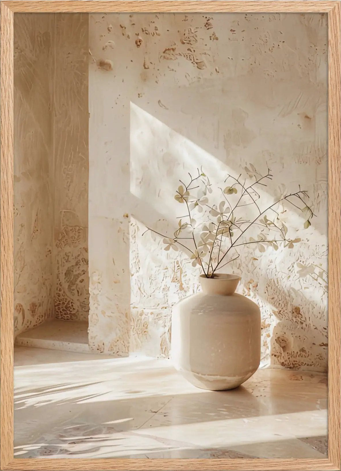 Poster en Papier Mat Encadré, affiche murale minimaliste avec cadre bois, décoration murale salon ou chambre, style méditerranéen