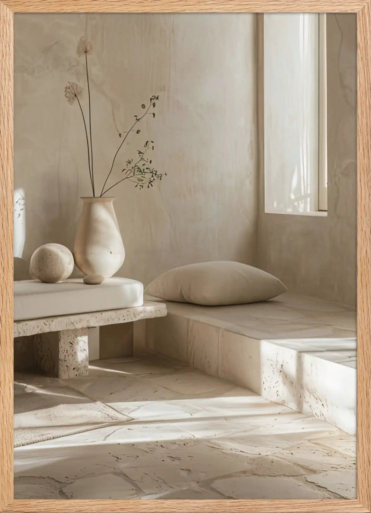 Poster en Papier Mat Encadré, affiche murale minimaliste avec cadre bois, décoration murale salon ou chambre, style méditerranéen