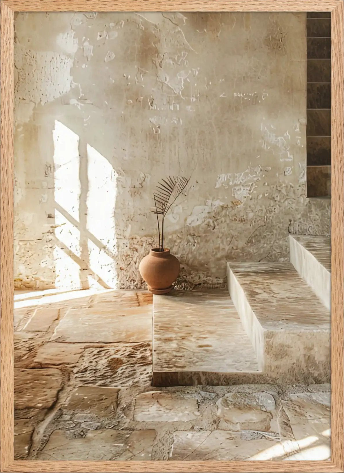 Poster en Papier Mat Encadré, affiche murale minimaliste avec cadre bois, décoration murale salon ou chambre, style méditerranéen