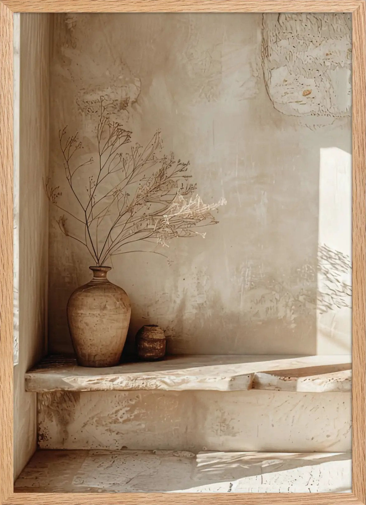 Poster en Papier Mat Encadré, affiche murale minimaliste avec cadre bois, décoration murale salon ou chambre, style méditerranéen