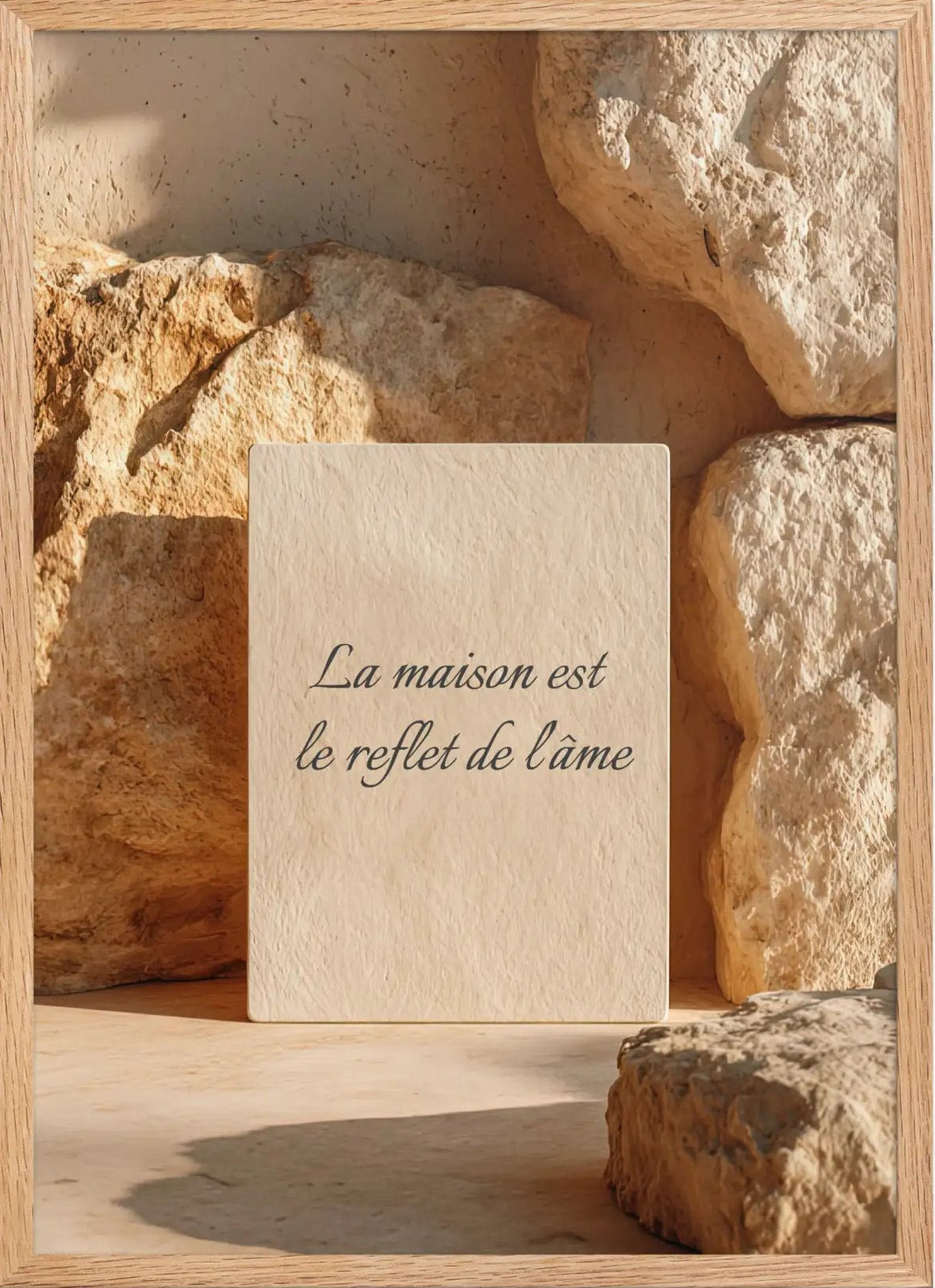 Poster en Papier Mat Encadré, affiche murale minimaliste avec cadre bois, décoration murale salon ou chambre, style méditerranéen
