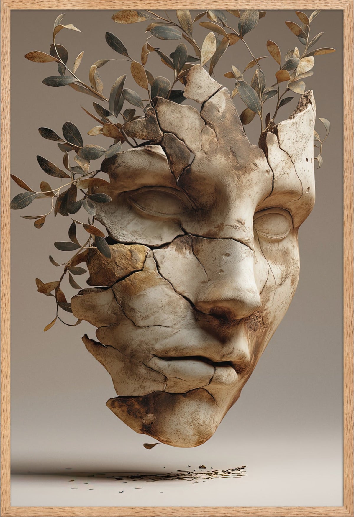 La Maschera d'Ulivo — con cornice in rovere massello, 61 × 91 cm