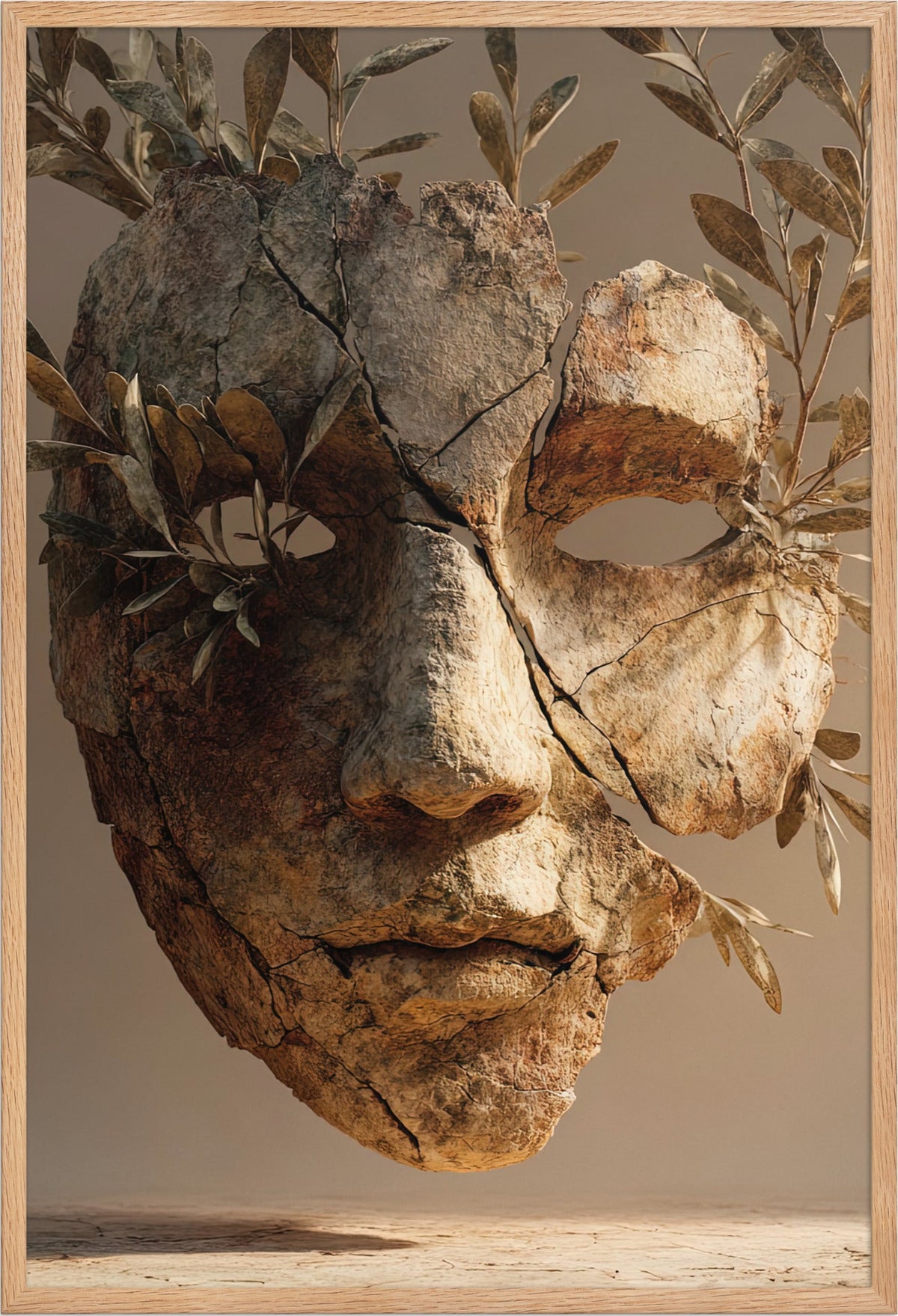 Het Gebroken Masker — ingelijst in massief eiken, 61 × 91 cm