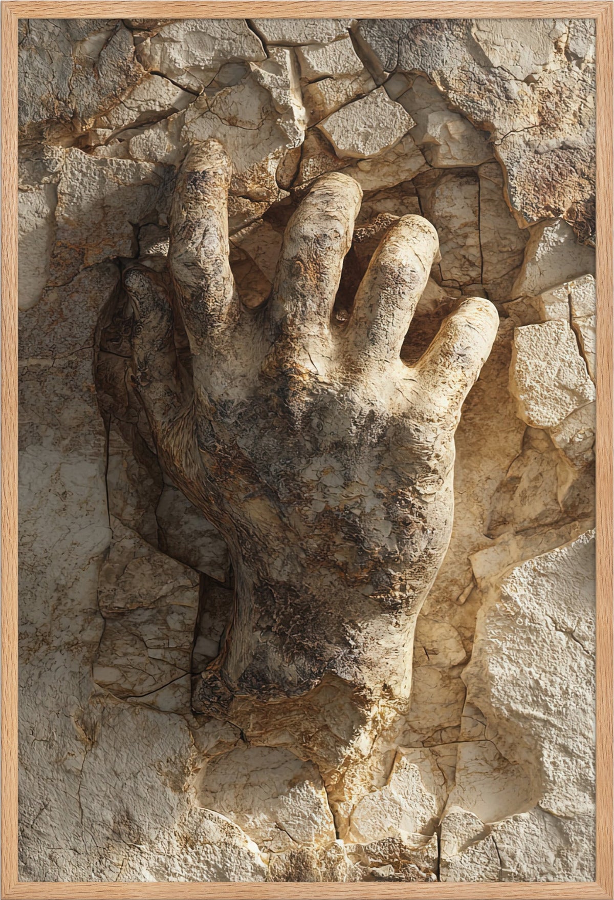 De Hand in de Rots — ingelijst in massief eiken, 61 × 91 cm
