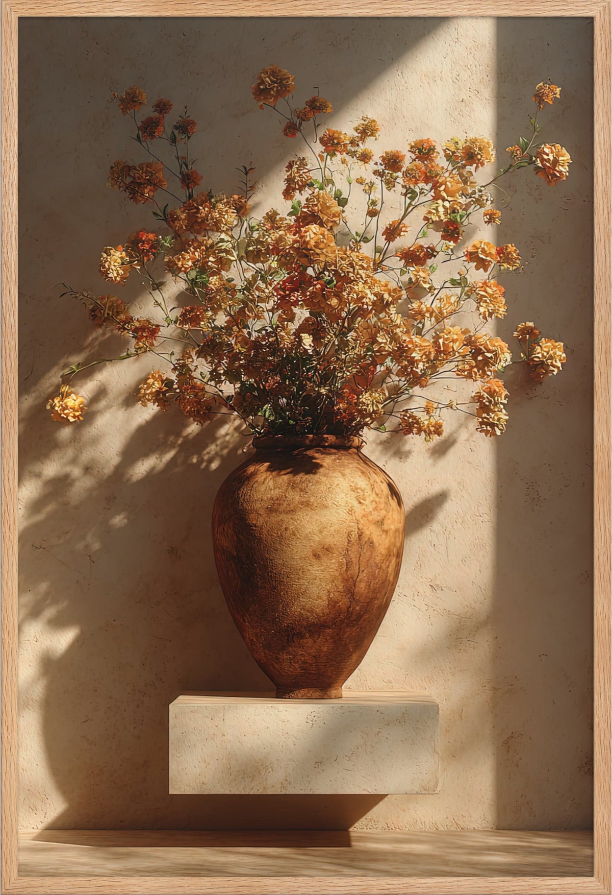 The Ochre Bouquet — framed in solid oak, 61 × 91 cm