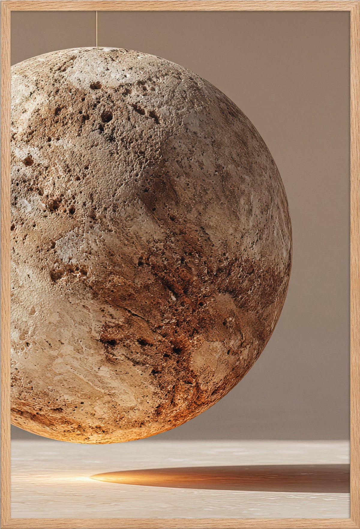 Travertinklotet — med ram i massiv ek, 61 × 91 cm