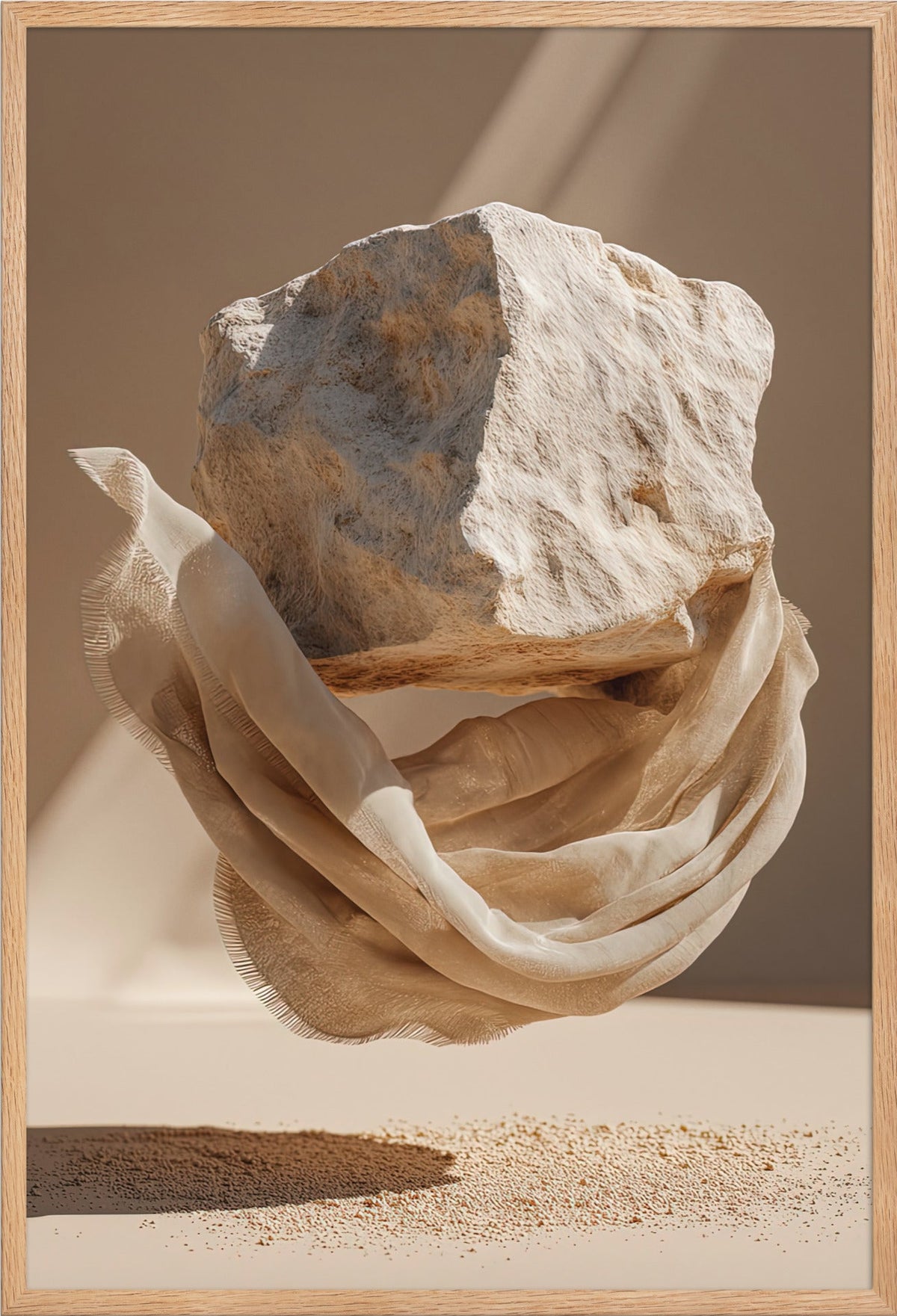 Der umhüllte Fels — gerahmt in massiver Eiche, 61 × 91 cm