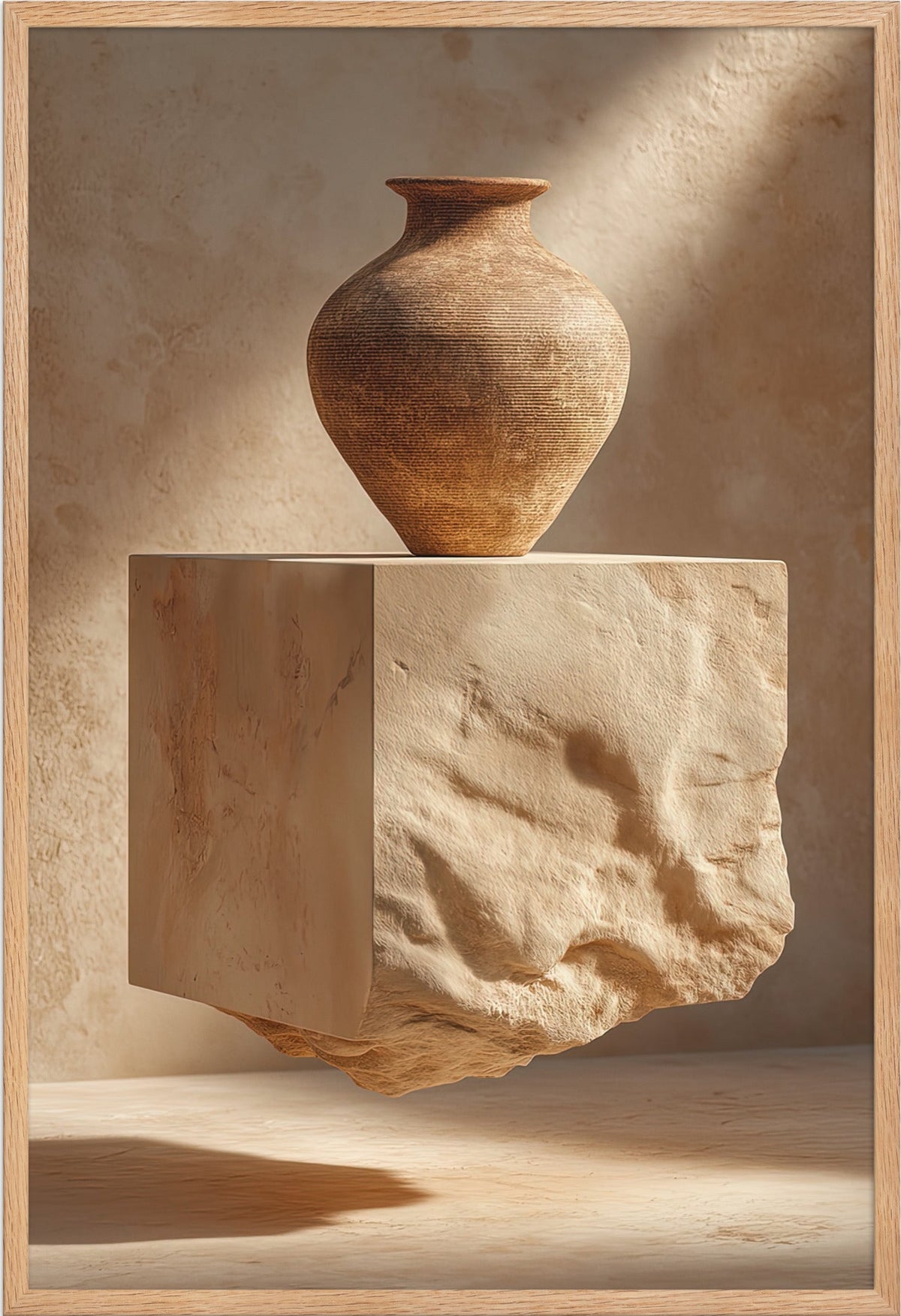 The Vase on the Rough Block — framed in solid oak, 61 × 91 cm