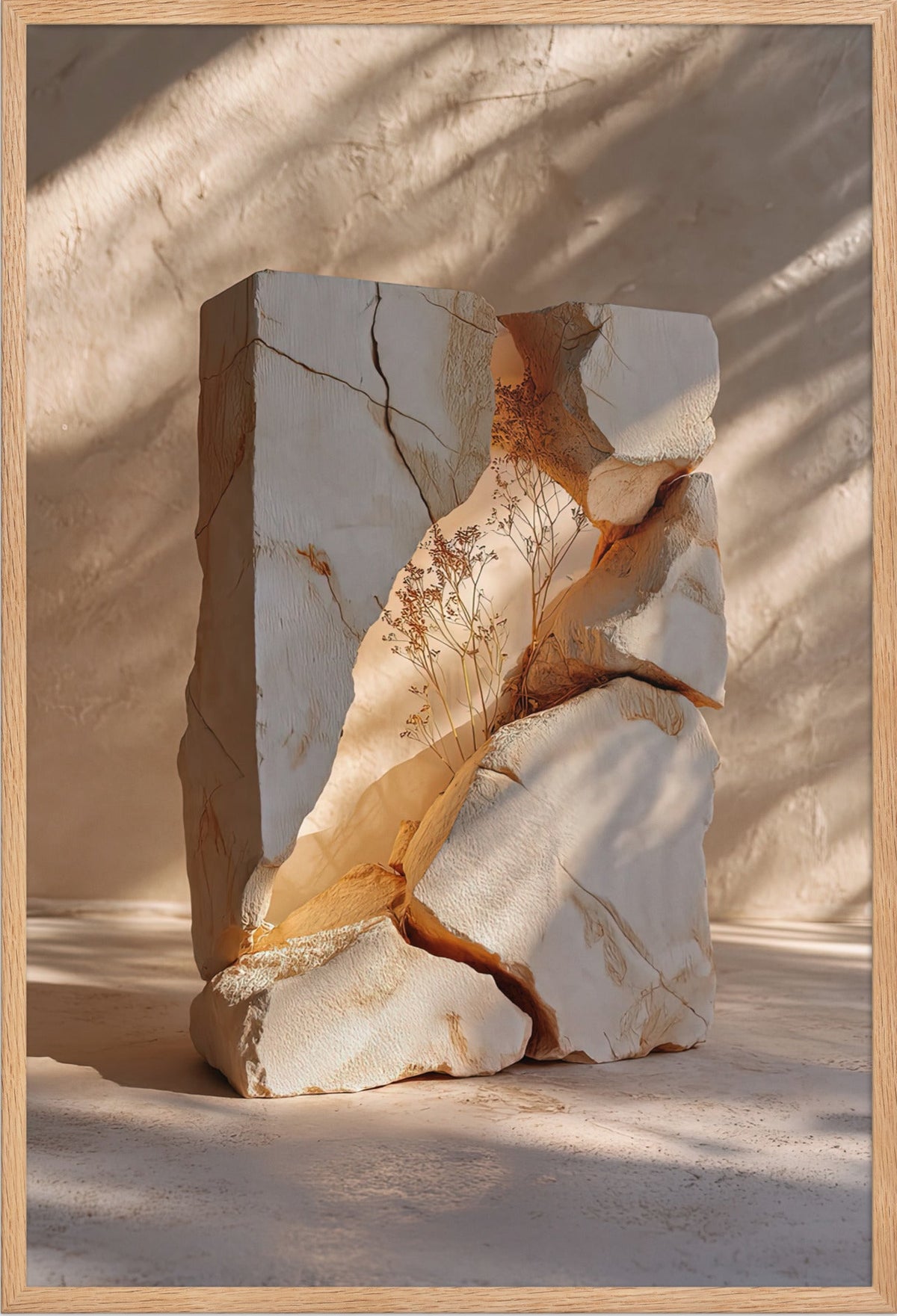 The Split Marble — framed in solid oak, 61 × 91 cm