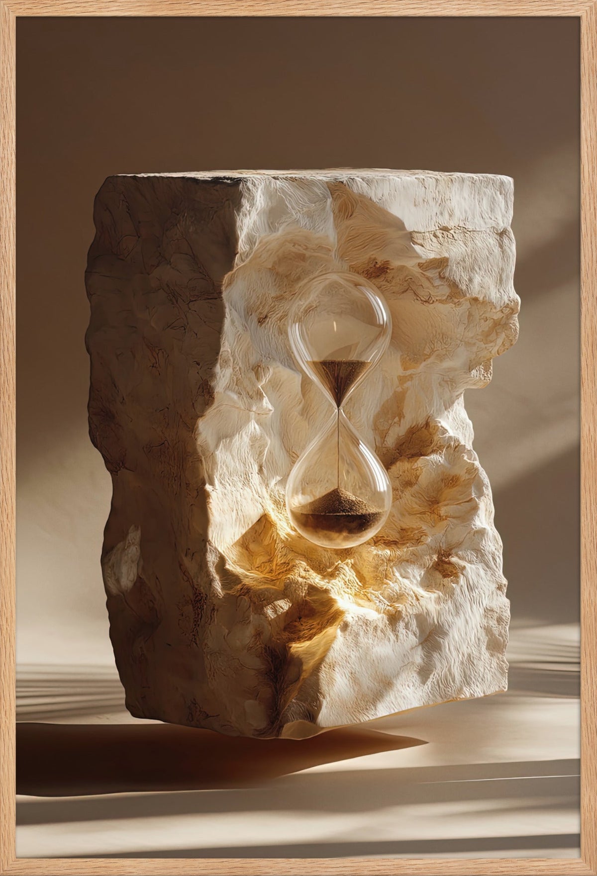 De Ingevatte Zandloper — ingelijst in massief eiken, 61 × 91 cm