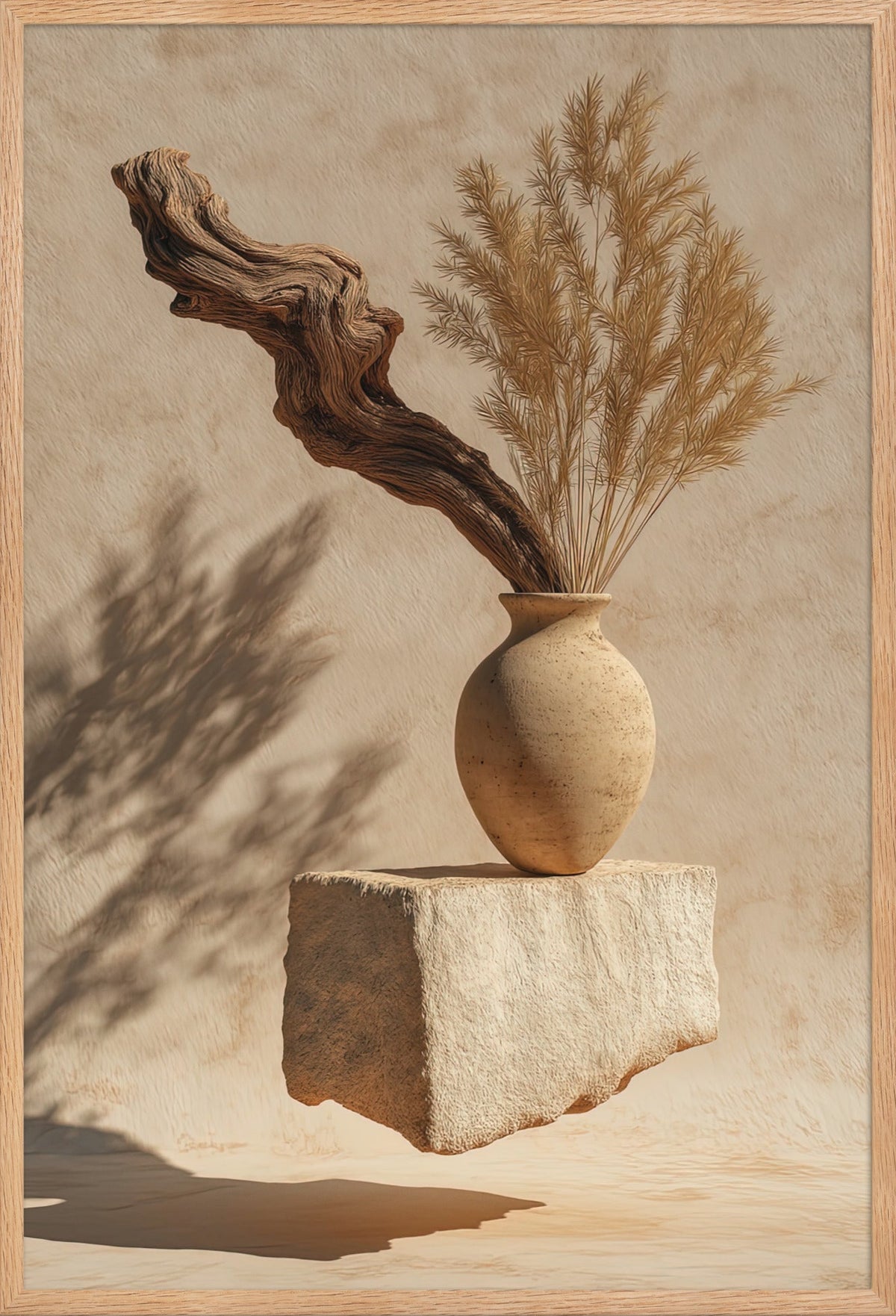 Das Treibholz und die Ähre — gerahmt in massiver Eiche, 61 × 91 cm