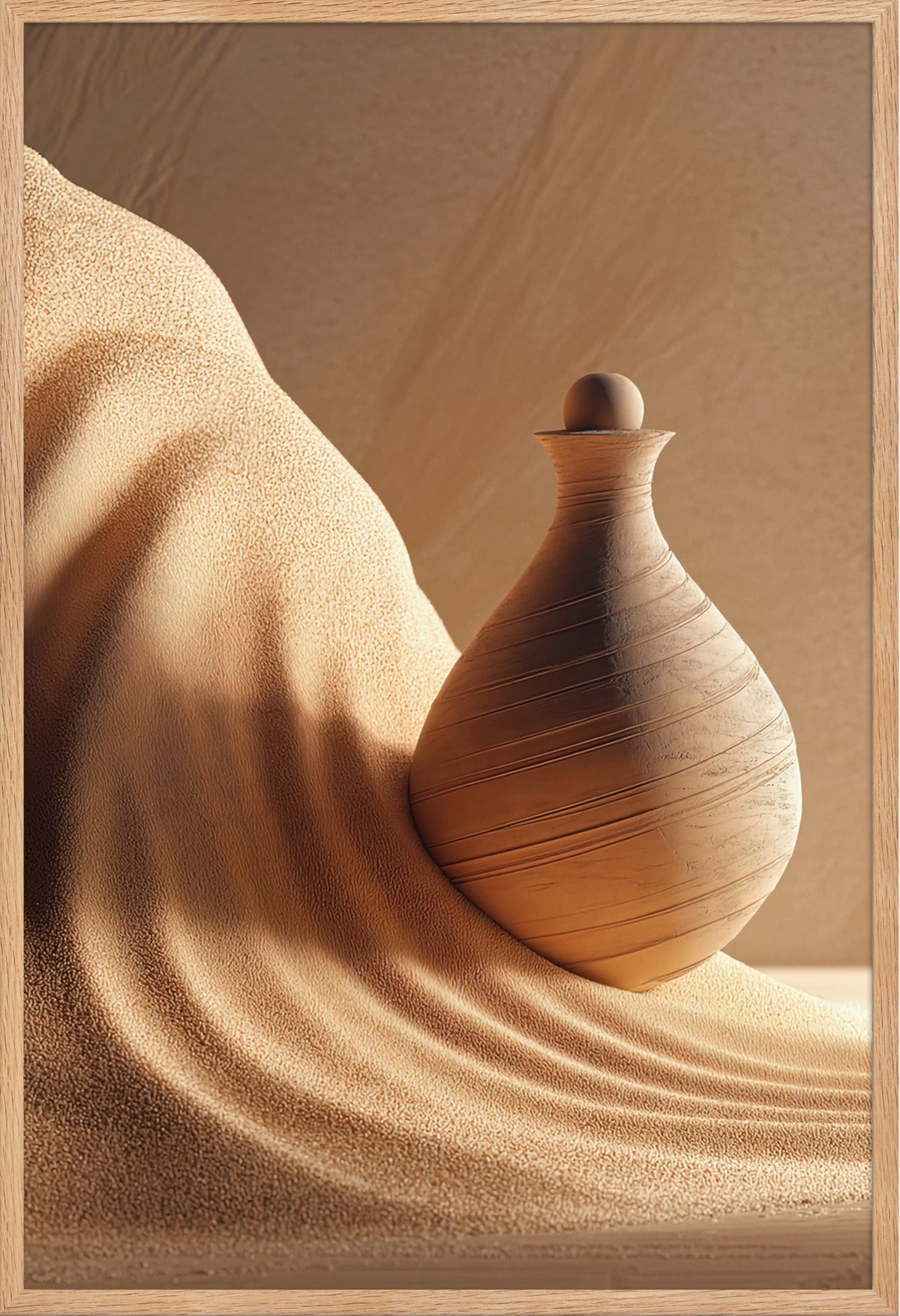 The Flask in the Dunes — framed in solid oak, 61 × 91 cm