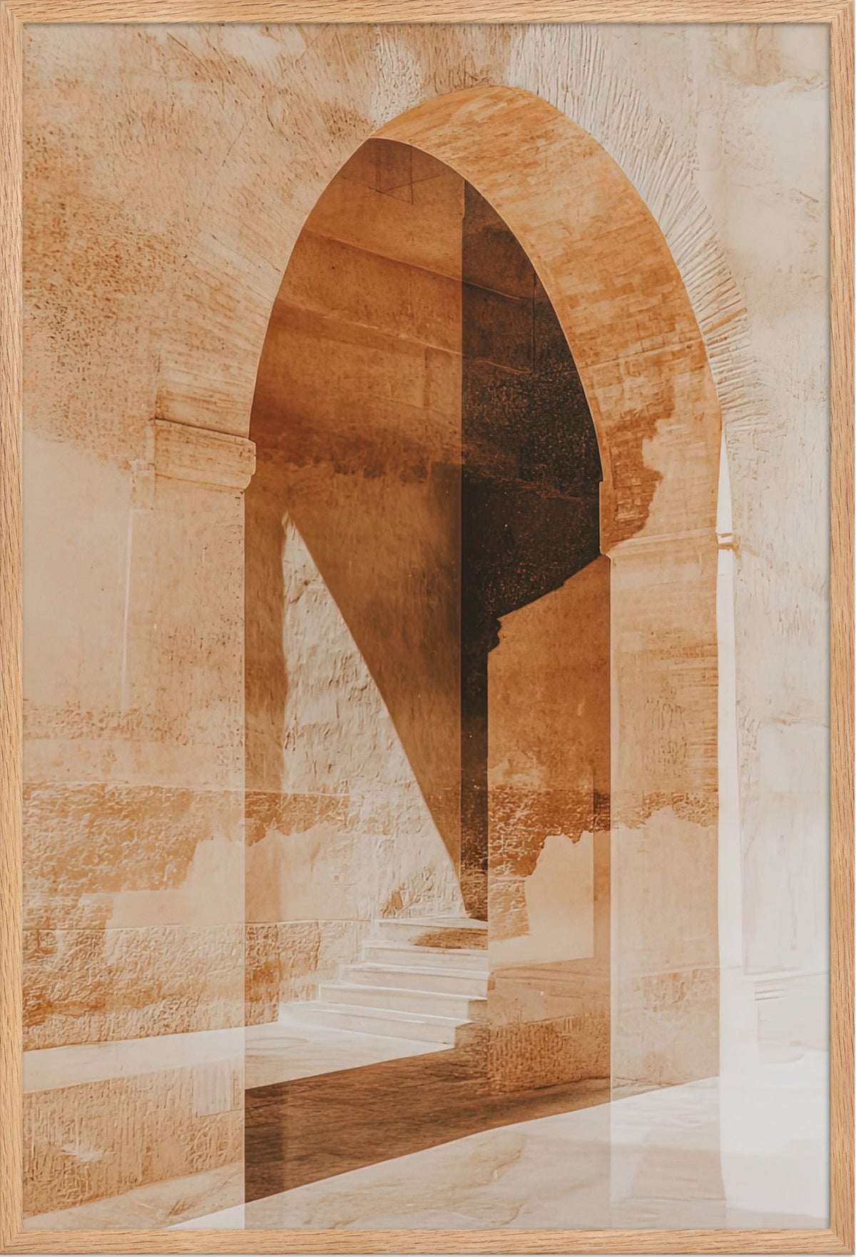 Die ockerfarbene Vorhalle — gerahmt in massiver Eiche, 61 × 91 cm