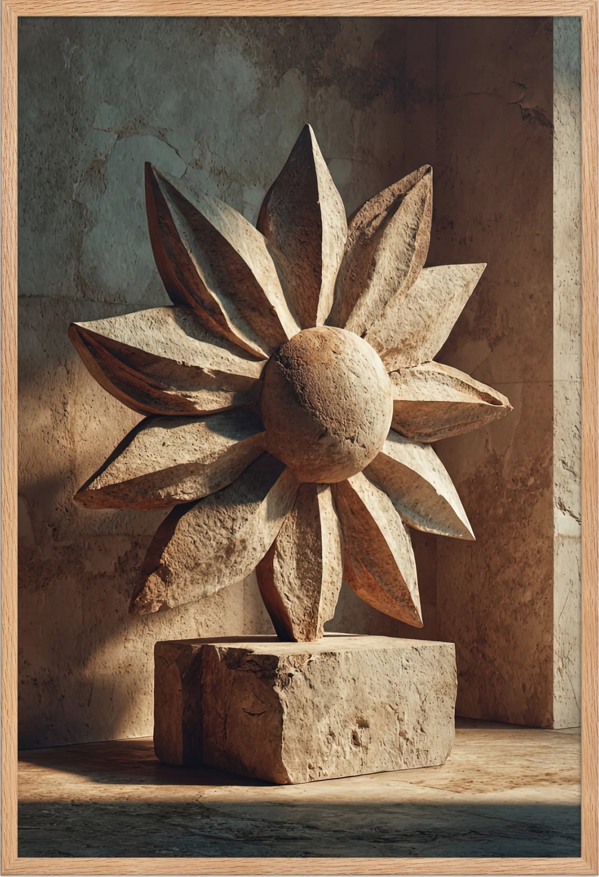 Il Sole Scolpito — con cornice in rovere massello, 61 × 91 cm