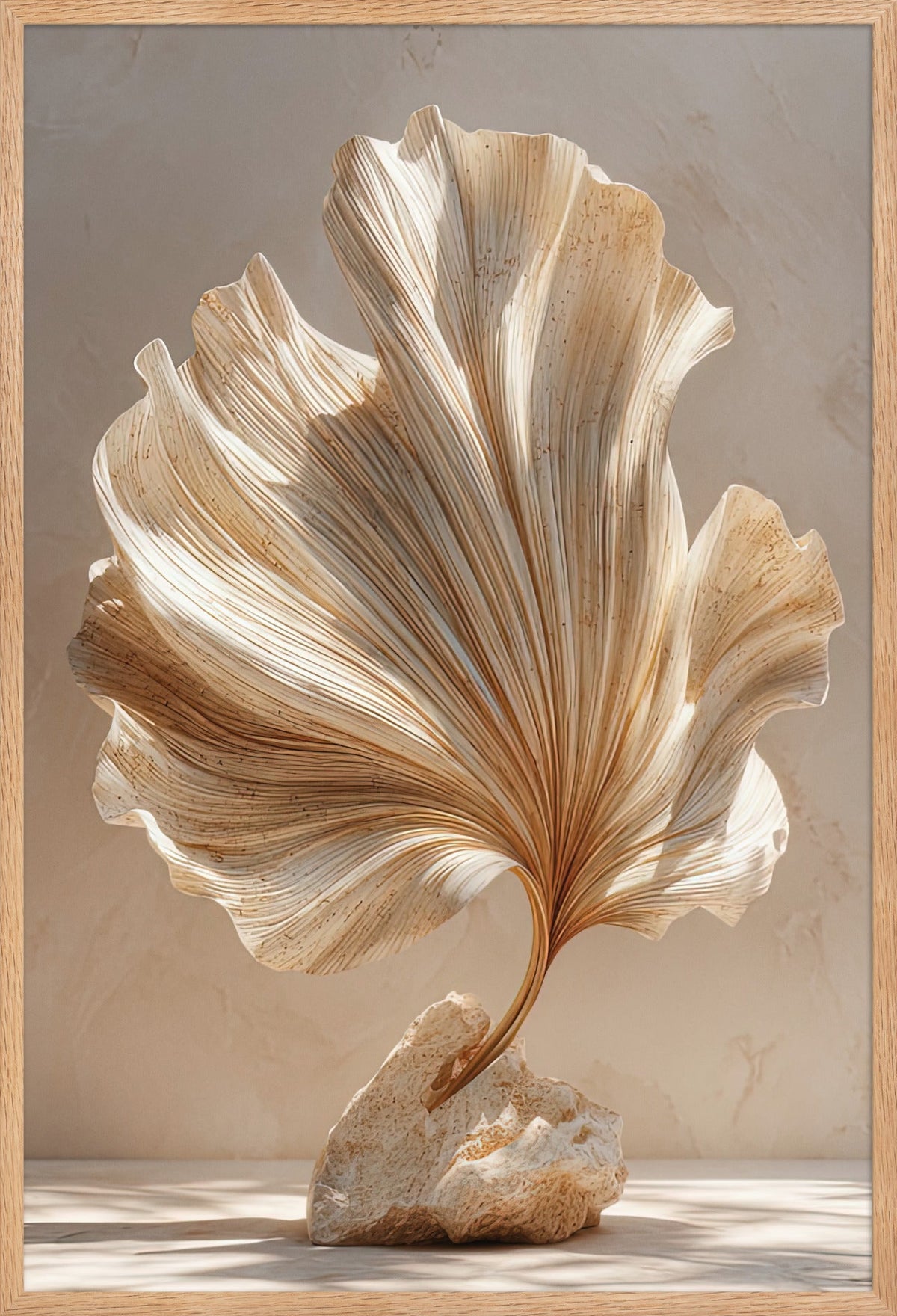 Der Steinfächer — gerahmt in massiver Eiche, 61 × 91 cm