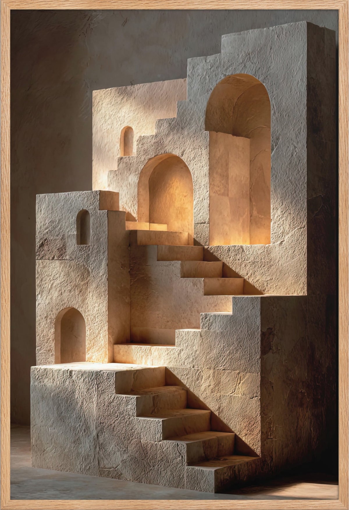 L’Escalier Impossible — affiche encadrée chêne massif, 61 × 91 cm