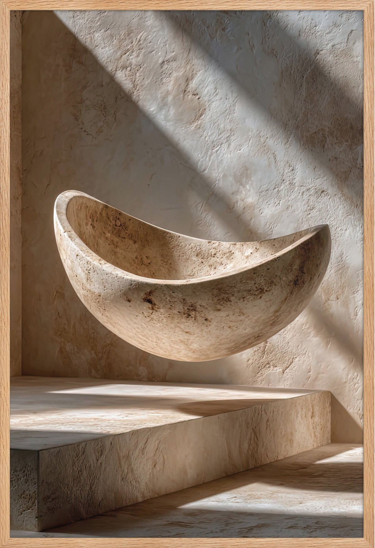 Die schwebende Schale — gerahmt in massiver Eiche, 61 × 91 cm