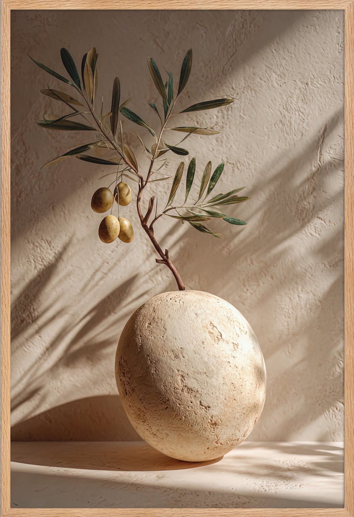 Die Steinolive — gerahmt in massiver Eiche, 61 × 91 cm