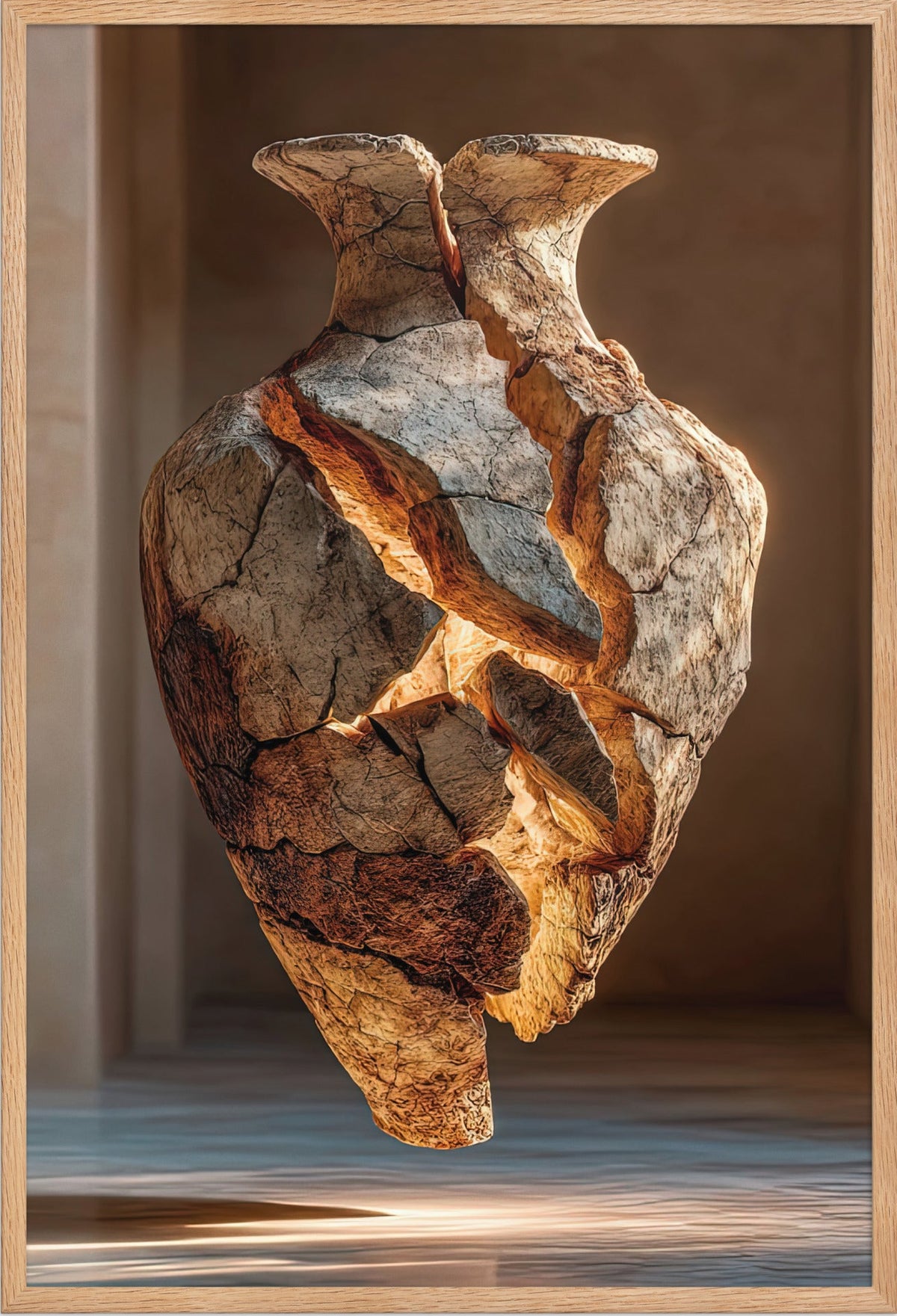 Den Splittrade Amforan — med ram i massiv ek, 61 × 91 cm