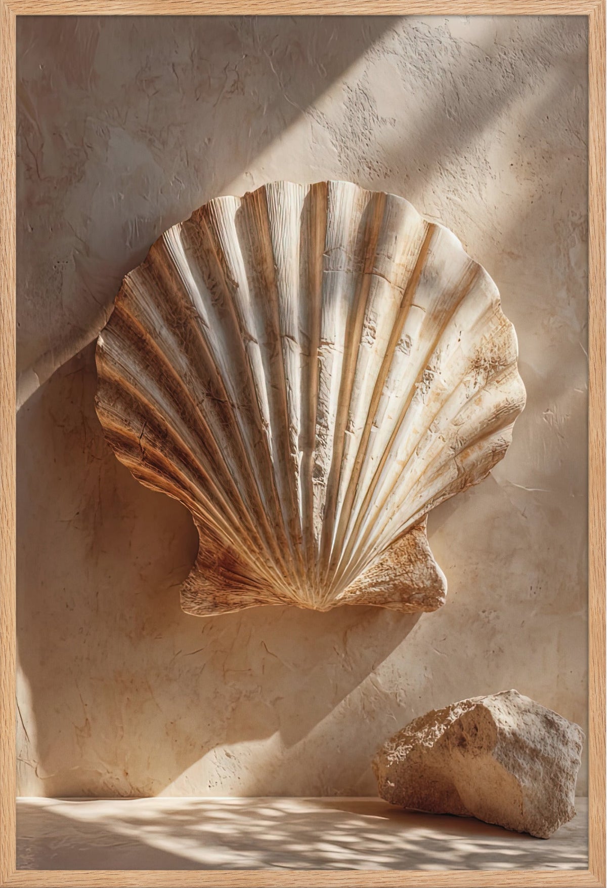 Die Steinmuschel — gerahmt in massiver Eiche, 61 × 91 cm