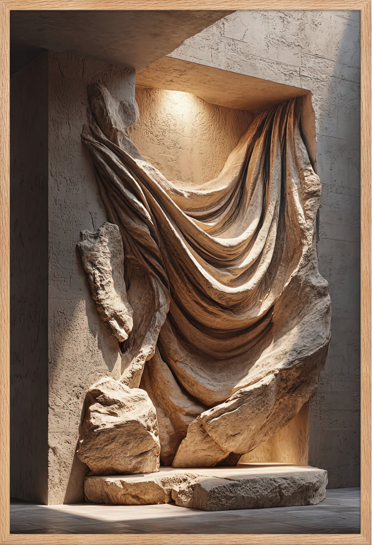Der steinerne Vorhang — gerahmt in massiver Eiche, 61 × 91 cm