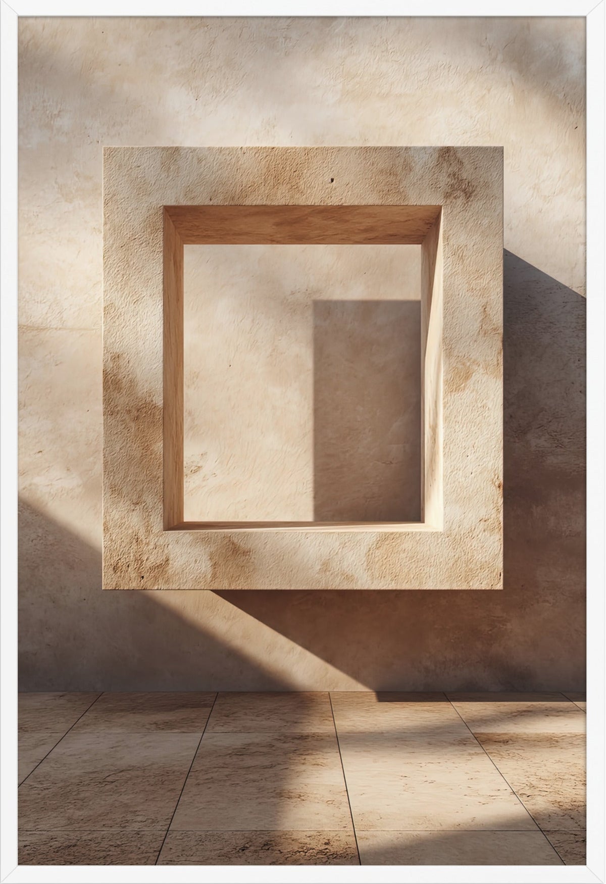 Poster The Square Doorframe — square stone frame and its cast shadow, in a white frame, 61×91 cm