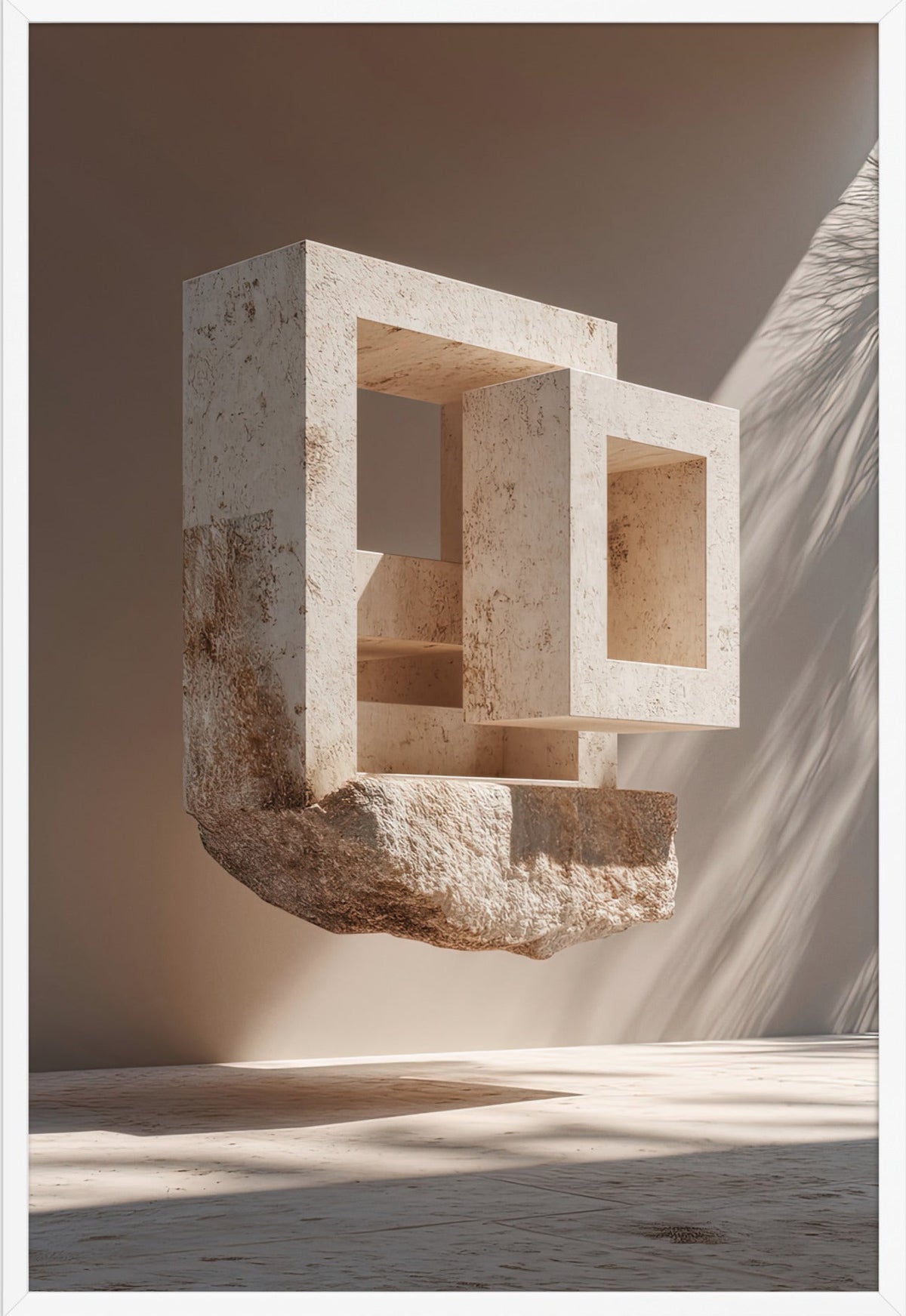 The Hollowed Block — framed in white, 61 × 91 cm