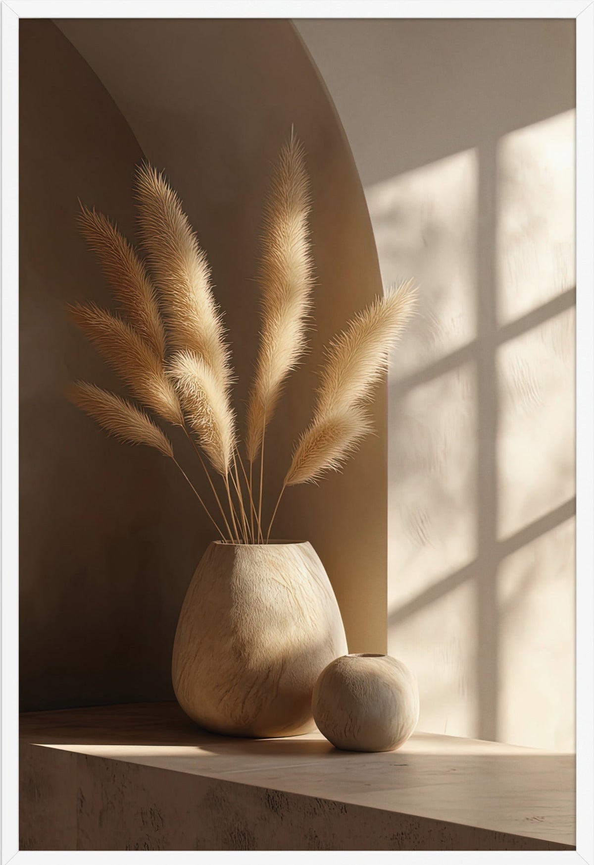 Die Vase mit Lagurus — gerahmt in Weiß, 61 × 91 cm