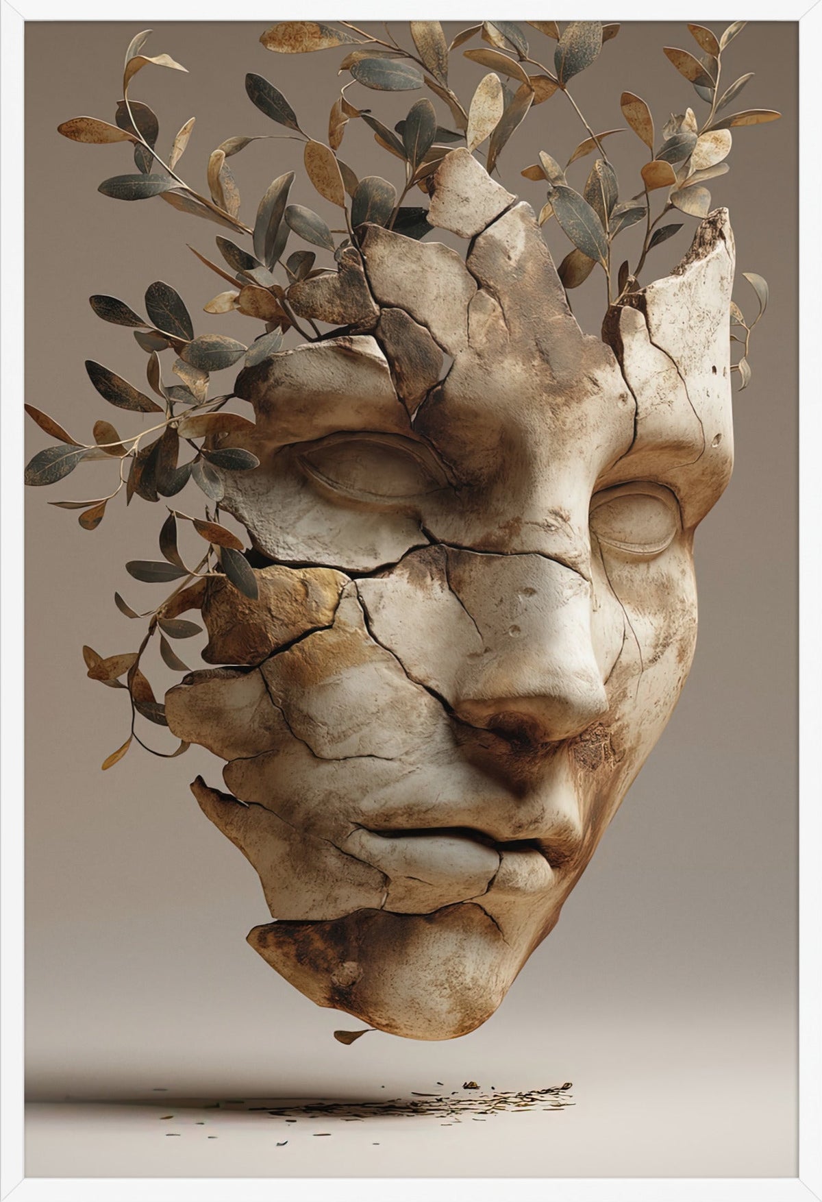 La Maschera d'Ulivo — con cornice bianca, 61 × 91 cm