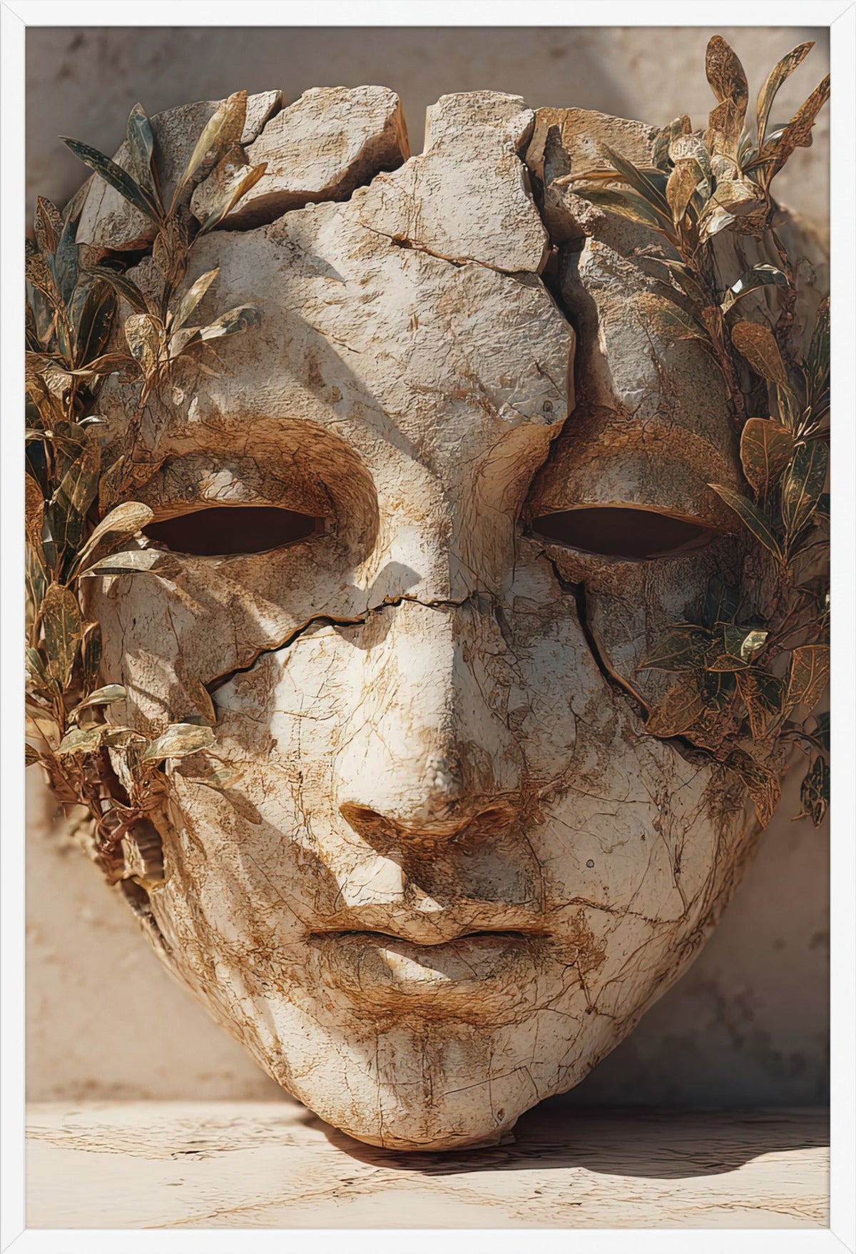 Das Gesicht mit Zweigen — gerahmt in Weiß, 61 × 91 cm
