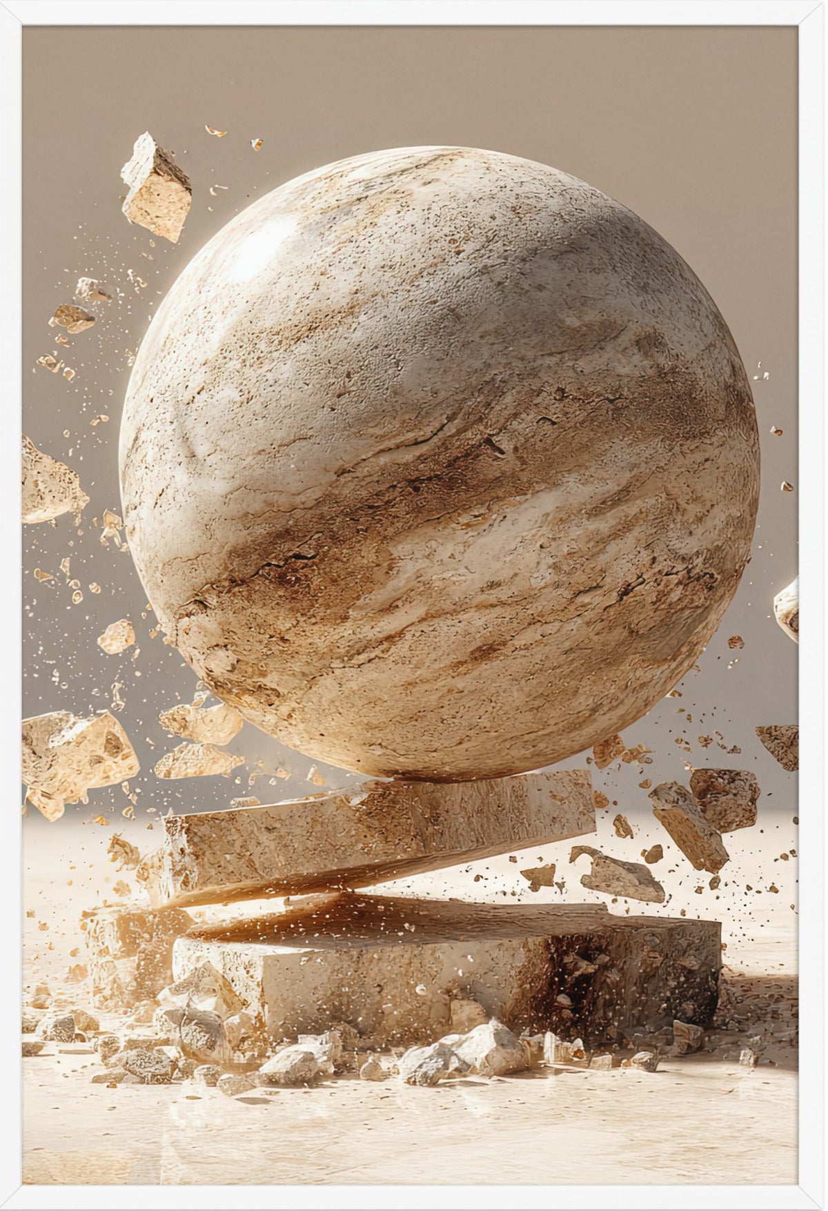 The Sphere and the Shard — framed in white, 61 × 91 cm