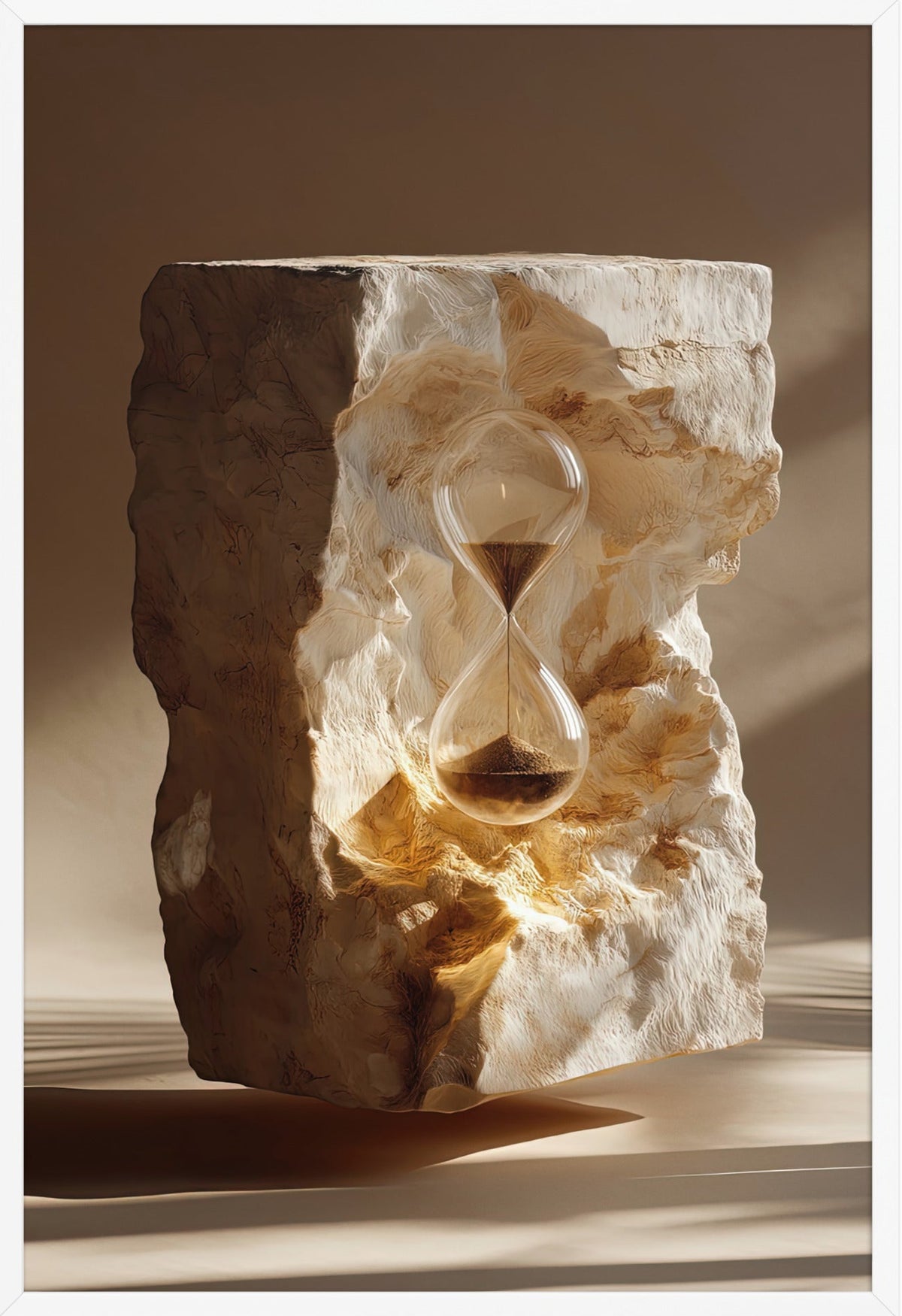 De Ingevatte Zandloper — ingelijst in wit, 61 × 91 cm