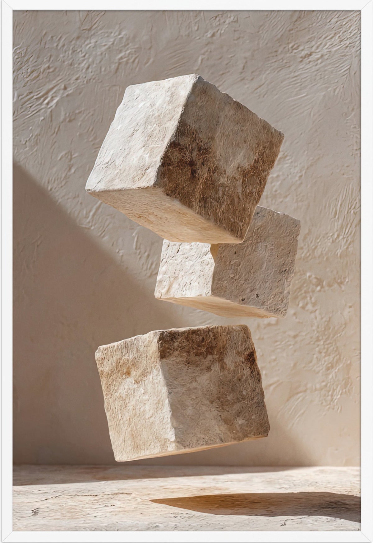 The Three Cubes — framed in white, 61 × 91 cm
